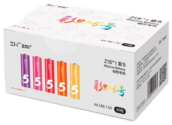 Батарейки алкалиновые Xiaomi ZMI Rainbow Zi5 типа AA (40 шт.) (AA540 Colors) разноцветные