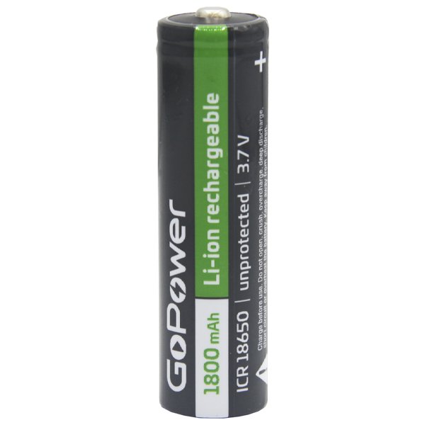 Аккумулятор Li-ion GoPower 18650 PC1 3.6V 1800mAh без защиты выс.конт. (1/80/160)