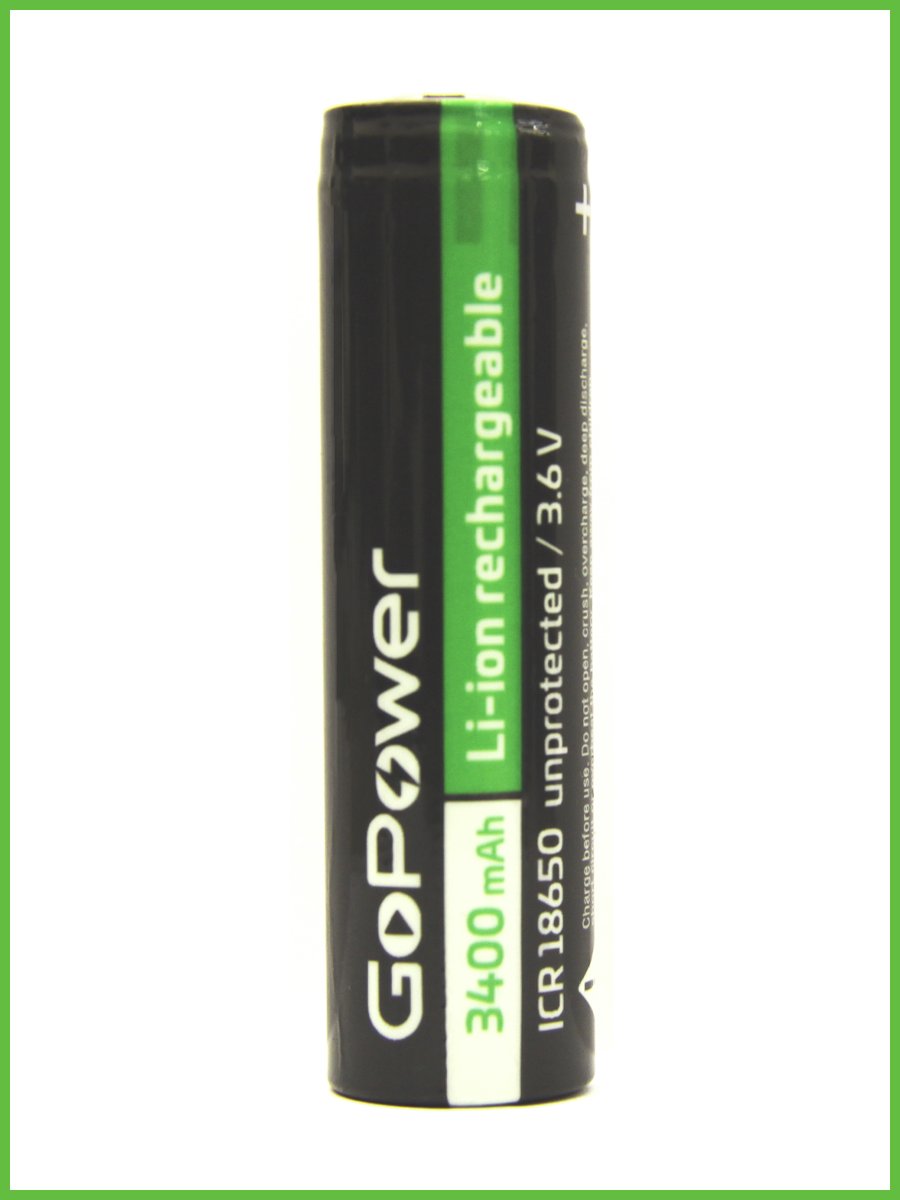Аккумулятор Li-ion GoPower 18650 (Pan. NCR18650B) PC1 3.6V 3400mAh без защиты плос.конт. (1/96/192)