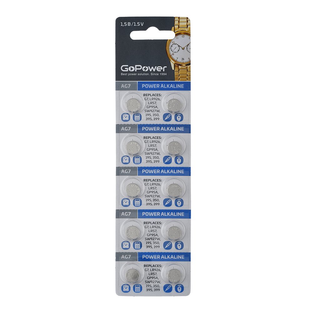 Батарейка GoPower G7/LR926/LR57/395A/195 BL10 Alkaline 1.55V (10/1000/3600)
