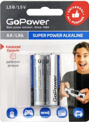 Батарейка GoPower LR6 AA BL2 Alkaline 1.5V (2/24/480)