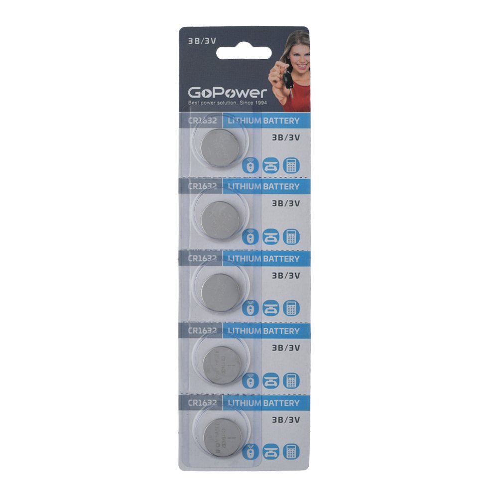 Батарейка GoPower CR1632 BL5 Lithium 3V (5/100/2000)