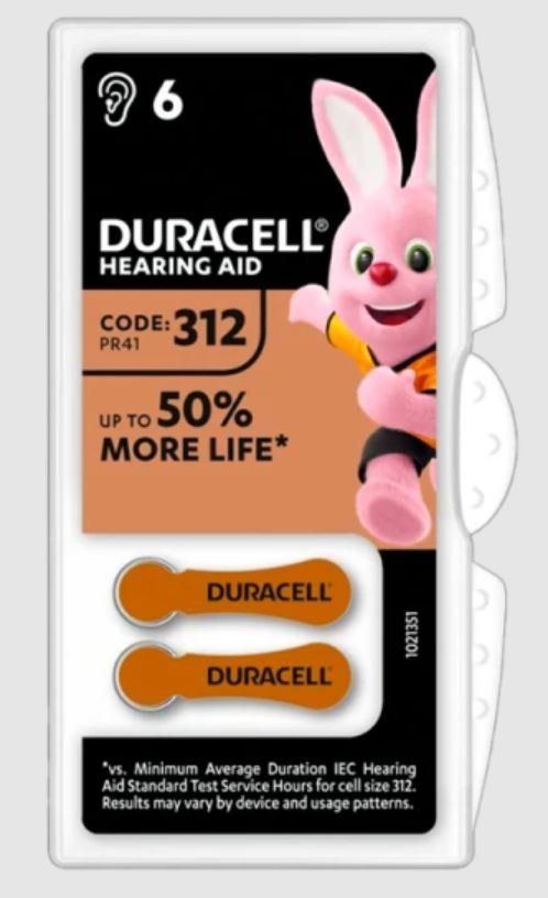 Батарейка Duracell ACTIVAIR ZA312 BL6 Zinc Air 1.45V (6/60/600)