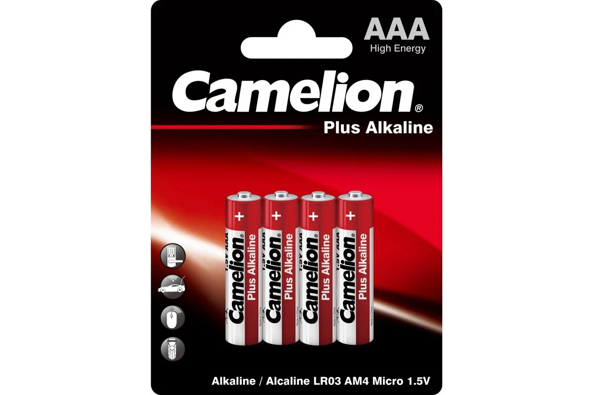 Батарейка AAA Camelion LR03-4P Plus Alkaline (12553) 1.5B, (4/60/1200)