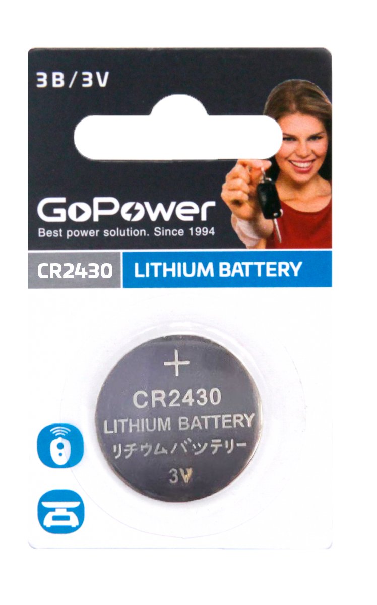 Батарейка GoPower CR2430 BL1 Lithium 3V (1/40/2000)