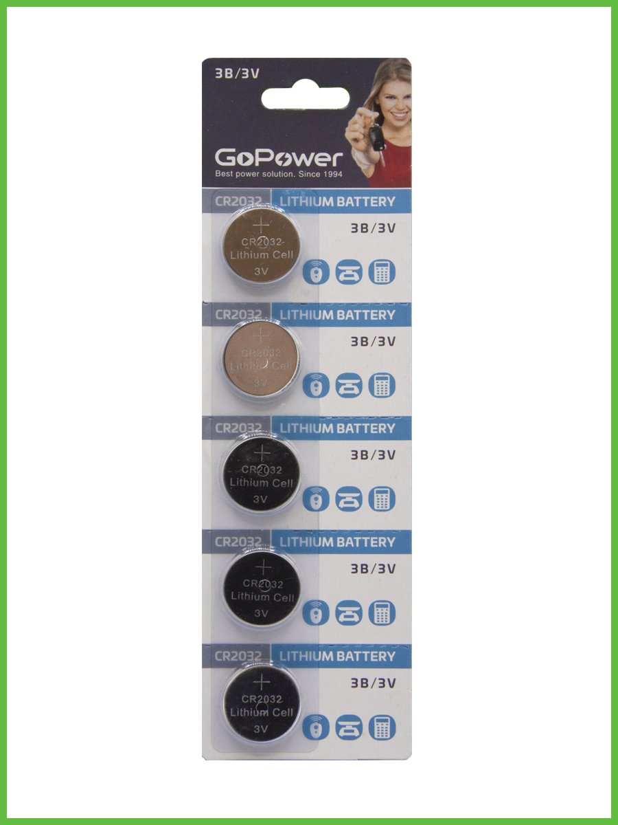 Батарейка GoPower CR2032 BL5 Lithium 3V (5/100/2000)
