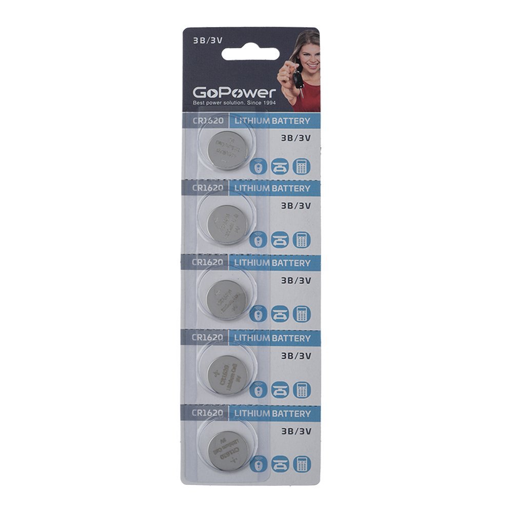 Батарейка GoPower CR1620 BL5 Lithium 3V (5/100/2000)
