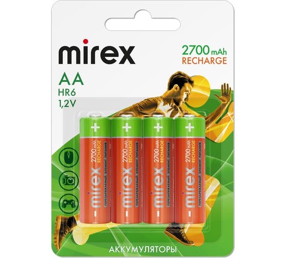 Аккумулятор Mirex Ni-MH HR6/AA 2700mAh 1,2V (23702-HR6-27-E4) 4 шт (4/40/200), ecopack