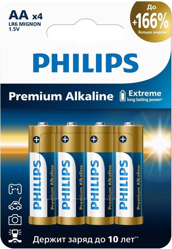 Батарейка PHILIPS LR6M4W/51 АА 1,5v LR6 4BL Premium Б0069085