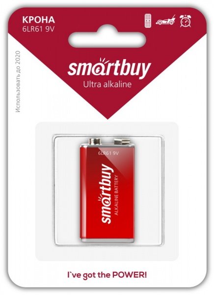Батарейка Smartbuy 6LR6, 9V, щелочная (SBBA-9V01B) блистер 1 шт
