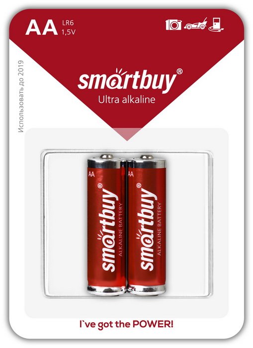 Батарейка Smartbuy LR06, AA, щелочная (SBBA-2A02B) блистер 2 шт
