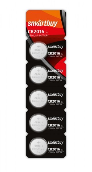 Батарейка Smartbuy CR2016, 2016, SBBL-2016, литиевая (SBBL-2016-5B) блистер 5 шт