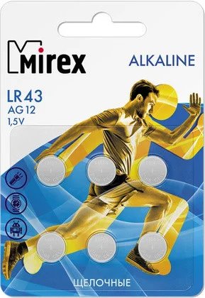 Батарейка Mirex G12-LR43-6BL Alkaline (23702-LR43-E6) 1.5B, (6/216/648)
