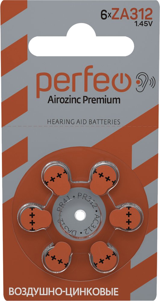 Батарейка для    слуховых аппаратов Perfeo ZA312/6BL Airozinc Premium