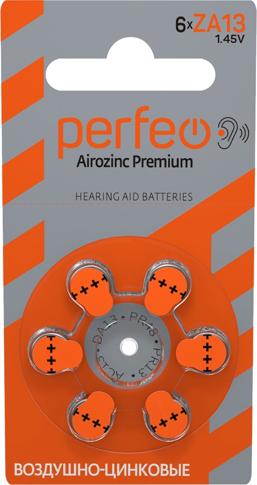 Батарейка для слуховых аппаратов Perfeo ZA13/6BL Airozinc Premium, (Арт. PF ZA13/6BL)