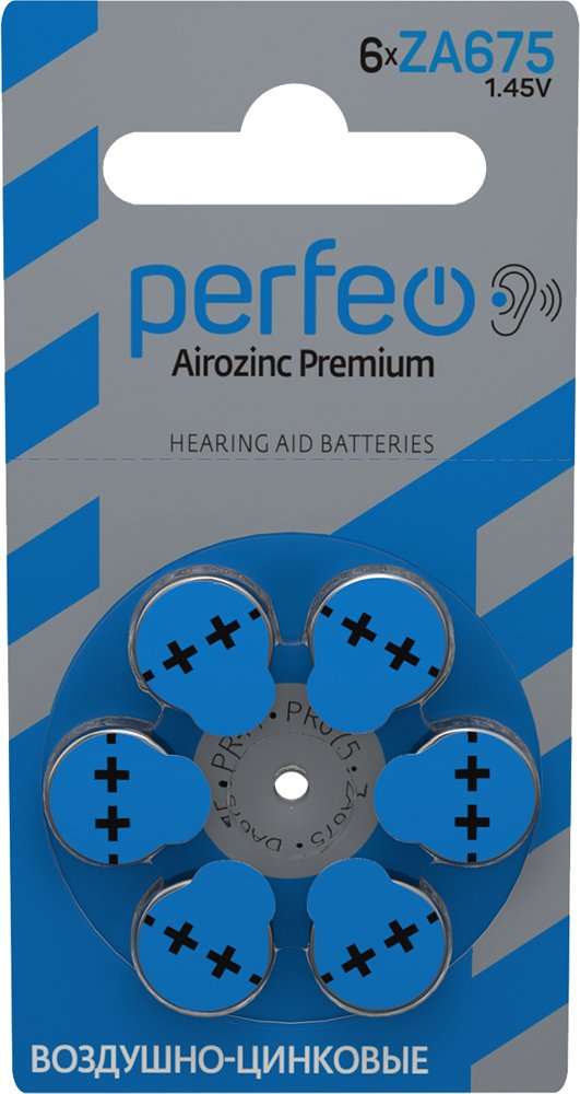 Батарейка для    слуховых аппаратов Perfeo ZA675/6BL Airozinc Premium