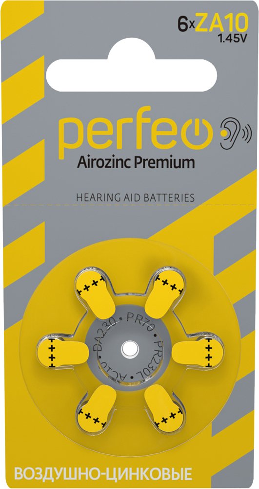 Батарейка для    слуховых аппаратов Perfeo ZA10/6BL Airozinc Premium