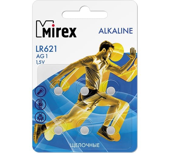 Батарейка Mirex AG1-LR621-6BL Alkaline (23702-LR621-E6) 1.5B, (6/216/648)