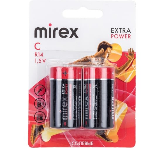 Батарейка Mirex R14/C 1,5V (23702-ER14-E2) 2 шт (2/12/96), ecopack