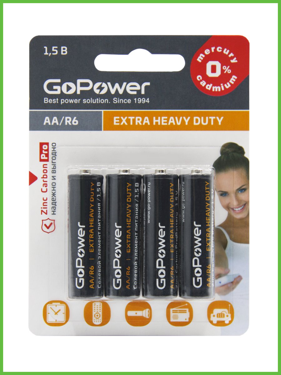 Батарейка GoPower R6 AA BL4 Heavy Duty 1.5V (4/48/576)