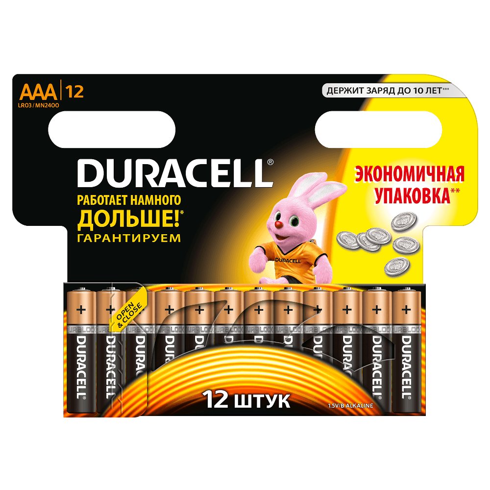 Батарейка Duracell LR03, AAA, Basic, щелочная (LR03-12BL) блистер 12 шт