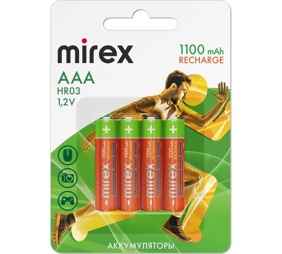 Аккумулятор Mirex Ni-MH HR03/AAA 1100mAh 1,2V (23702-HR03-11-E4) 4 шт (4/40/200), ecopack