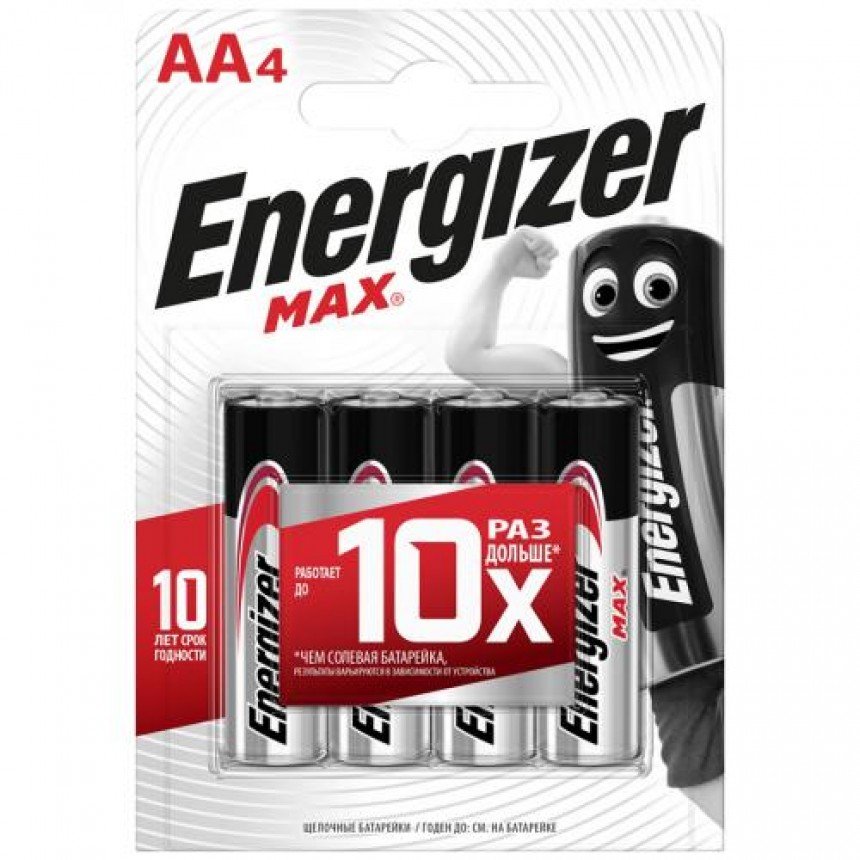 Батарейки Energizer MAX LR6 (AA/E91) щелочные 1,5 В, 4 шт (блистер)