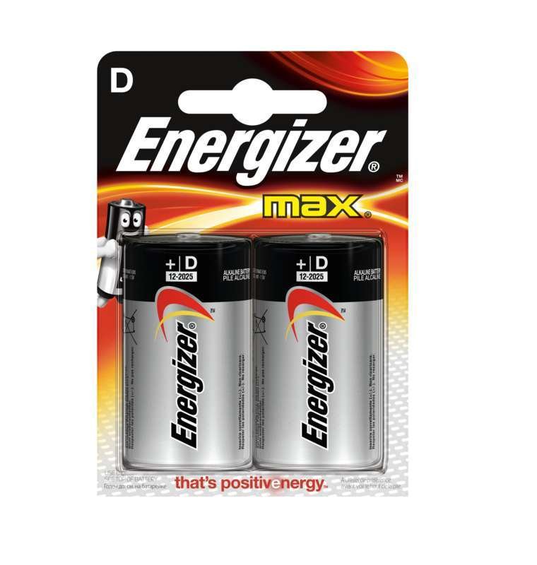 Батарейки Energizer MAX LR20 (E95) D алкалиновые 1,5 В, 2 шт (блистер)