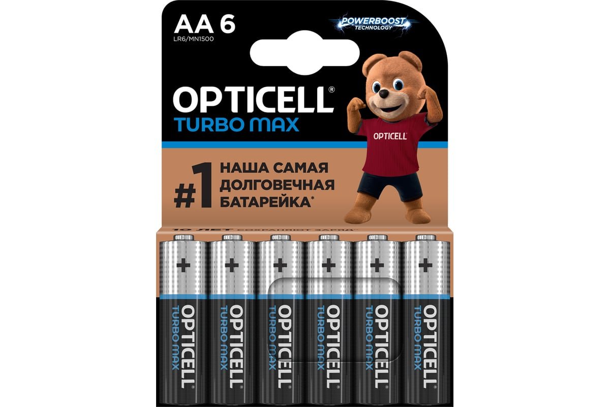 Батарейки OPTICELL TURBO MAX LR6 AA щелочные 1,5 В, 6 шт (блистер)