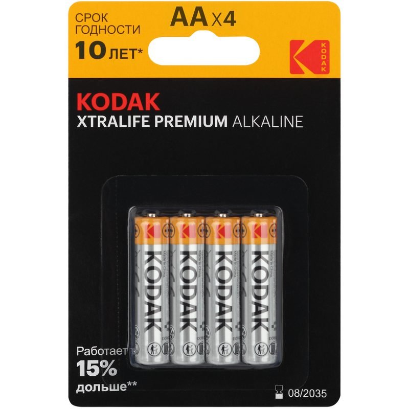 Батарейки KODAK XTRALIFE PREMIUM Alkaline LR6 (AA) щелочные 1,5 В, 4 шт (блистер)