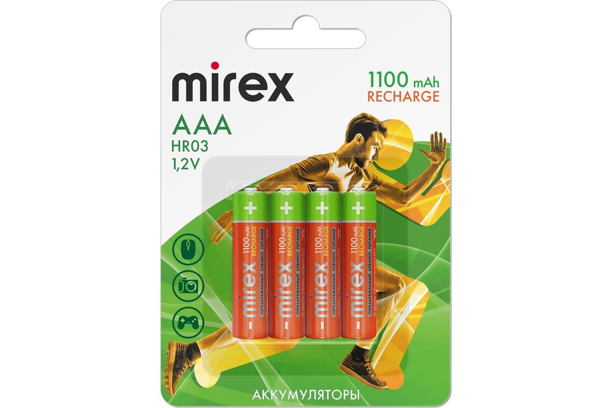 Аккумулятор Ni-MH Mirex HR03 / AAA 1100mAh 1,2V 4 шт (4/40/200), ecopack