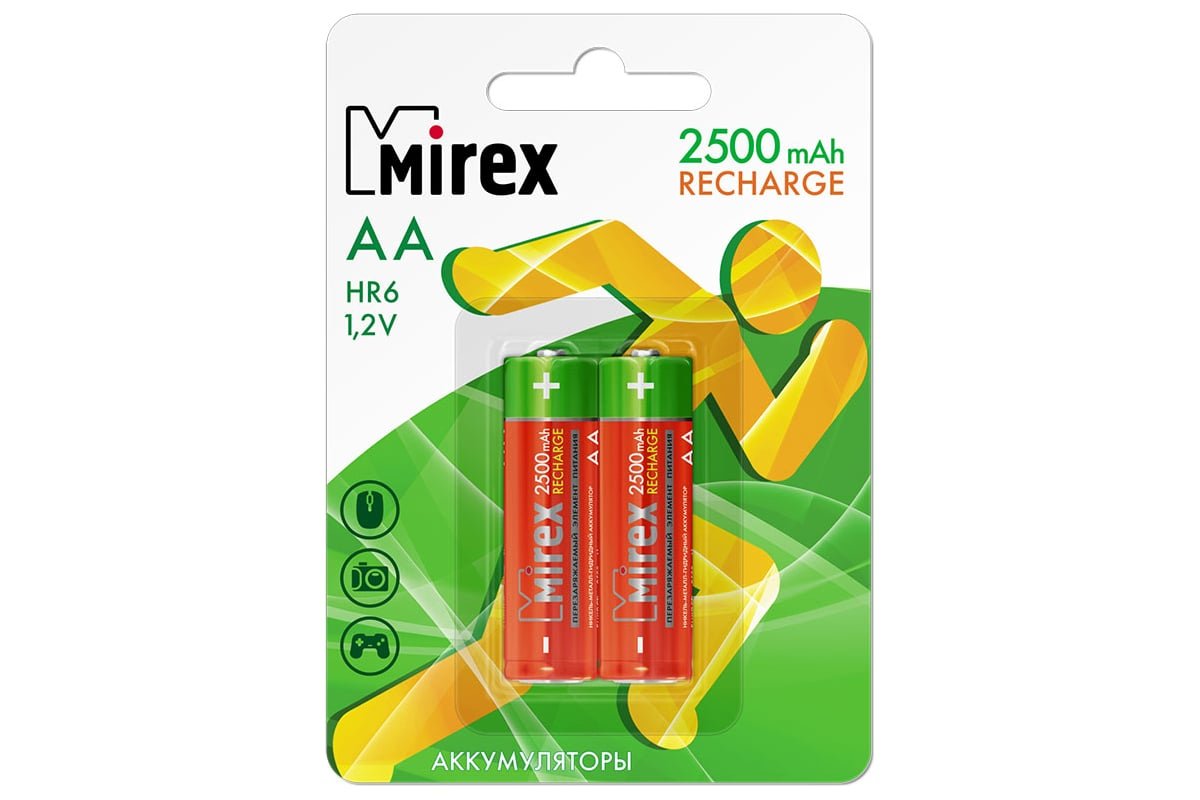 Аккумулятор Ni-MH Mirex HR6 / AA 2500mAh 1,2V 2 шт (2/20/100), ecopack