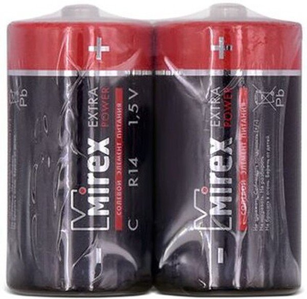 Элемент питания Mirex R14 / C 1,5V  2 шт (2/12/96), shrink