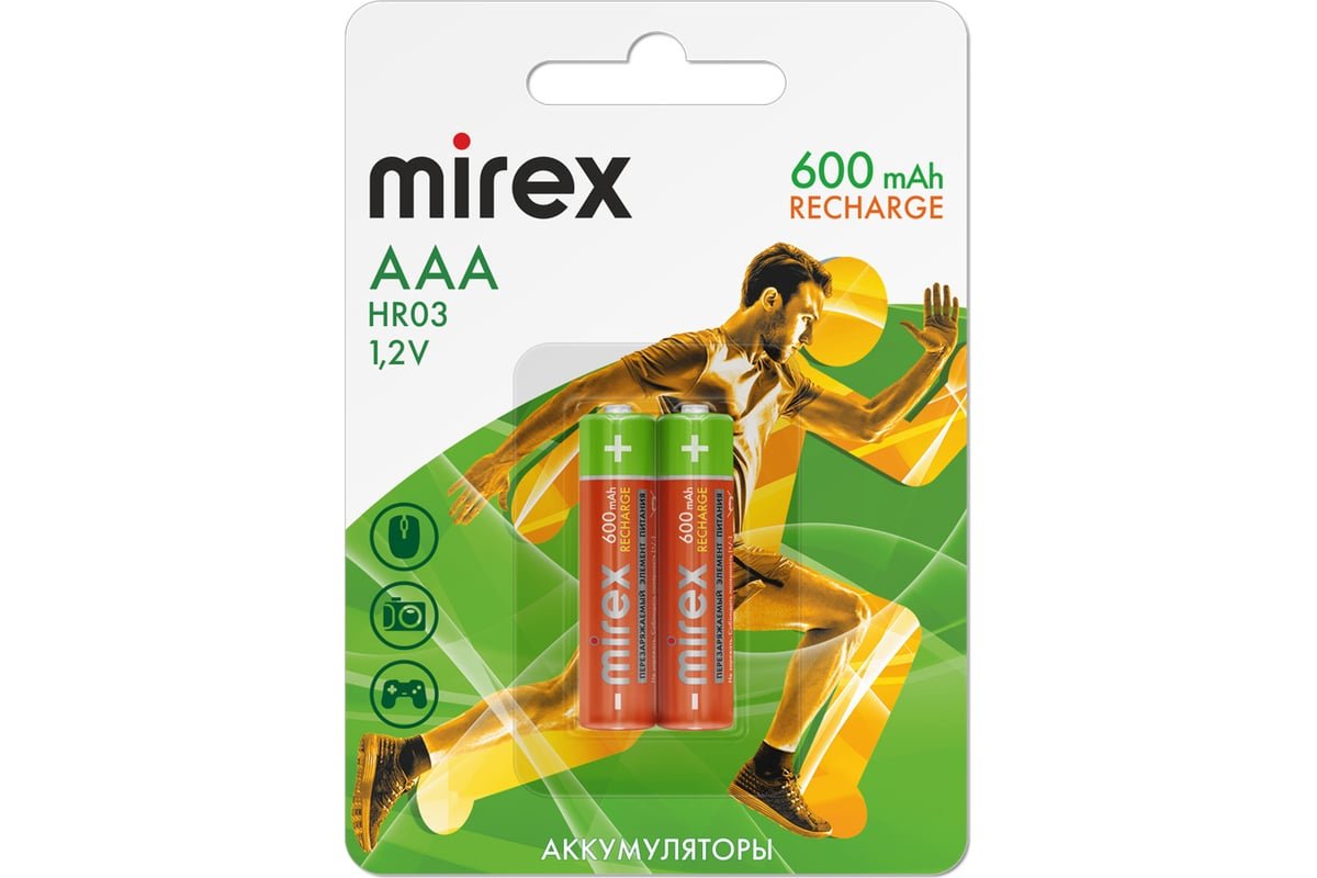 Аккумулятор Mirex HR03 (AAA) Ni-MH 1000mAh 1.2V, 2 шт., ecopack