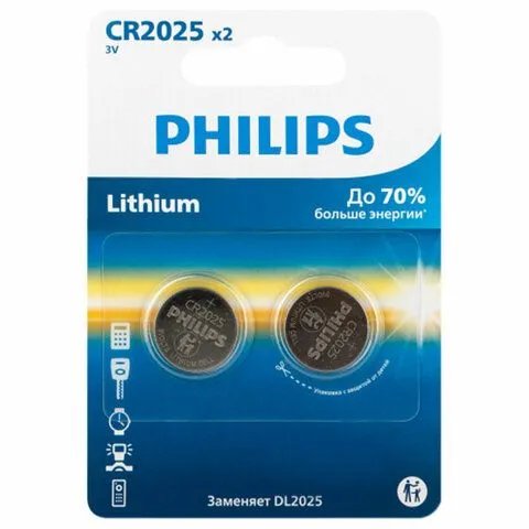 Батарейка Philips CR2025 Lithium 3V, 2 шт. (CR2025P2/51)