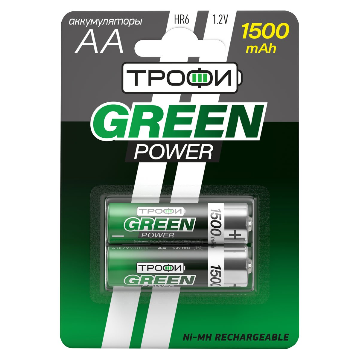 Аккумуляторы NiMH  Трофи HR6-2BL 1500mAh GREEN POWER (20/240/17280)