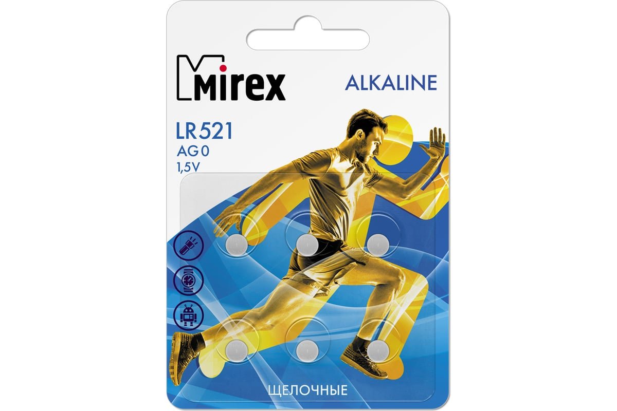 Элемент питания Mirex AG0 / LR521 1,5V  6 шт (6/216/648), ecopack
