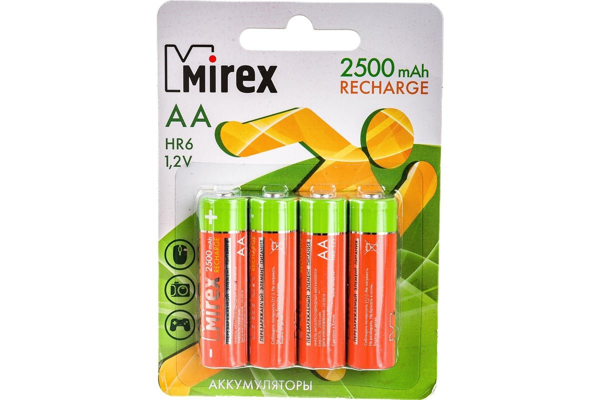 Аккумулятор Ni-MH Mirex HR6 / AA 2500mAh 1,2V 4 шт (4/40/200), ecopack
