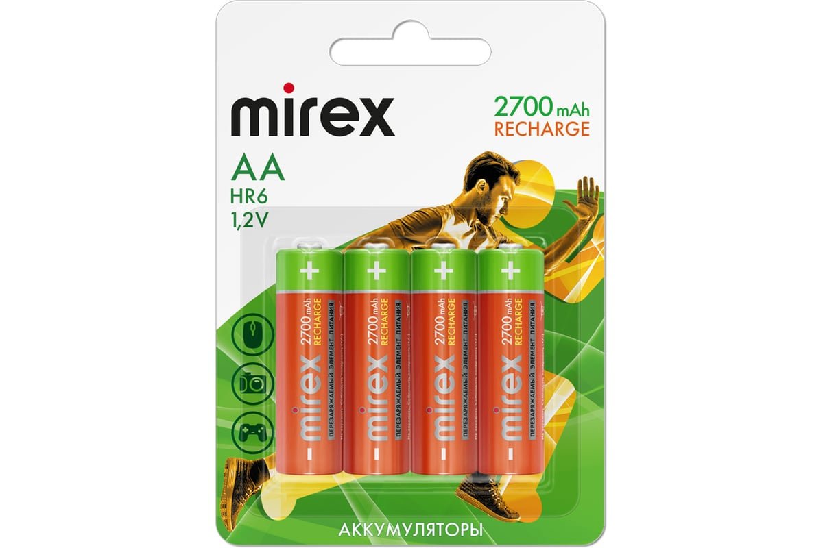 Аккумулятор Ni-MH Mirex HR6 / AA 2700mAh 1,2V 4 шт (4/40/200), ecopack