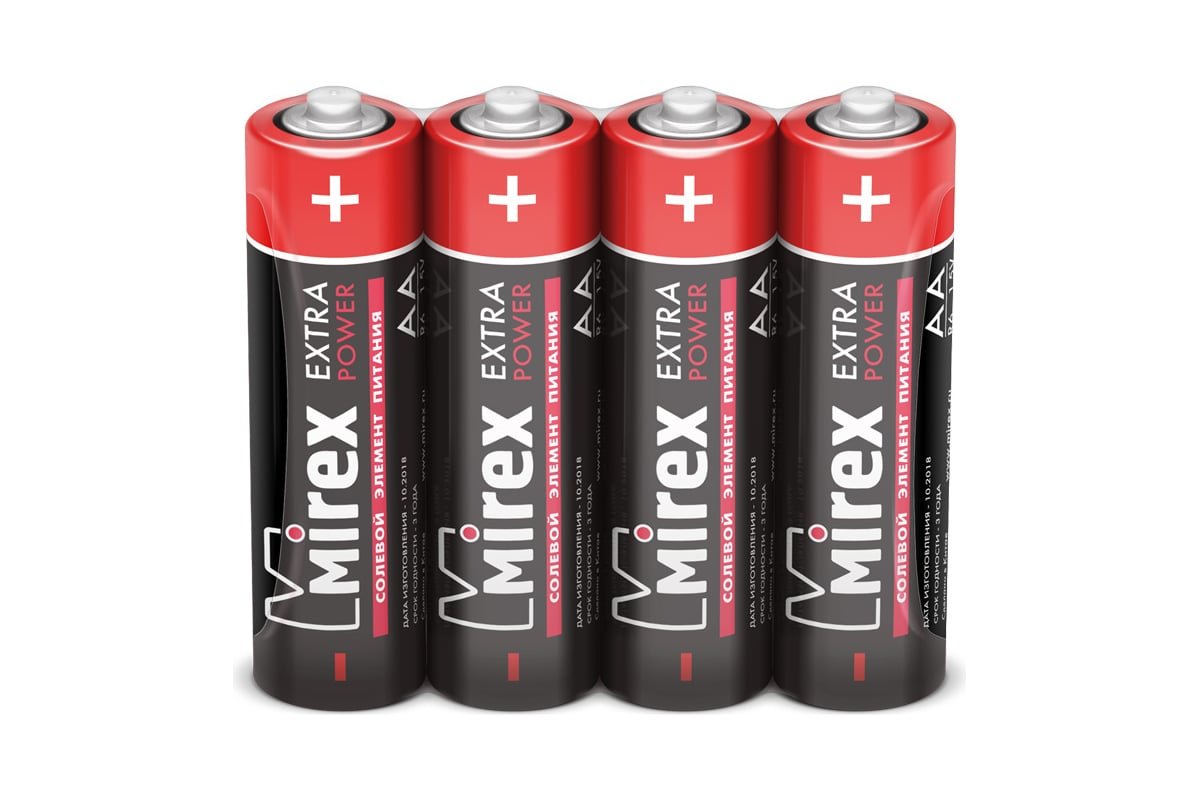 Элемент питания Mirex R6 (AA) 1.5V солевая батарейка, 4 шт., shrink