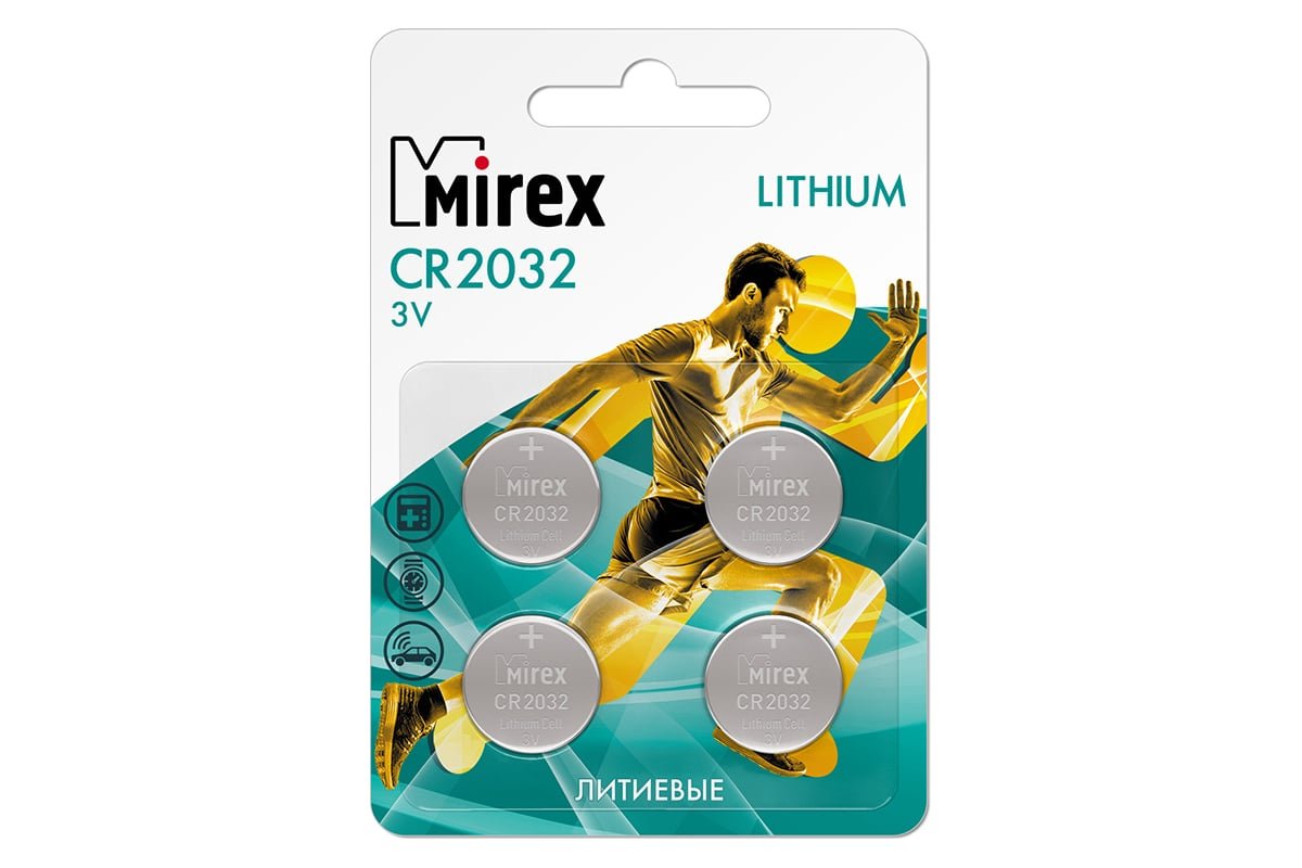 Элемент питания Mirex CR2032 3V литиевая батарейка, 4 шт., ecopack