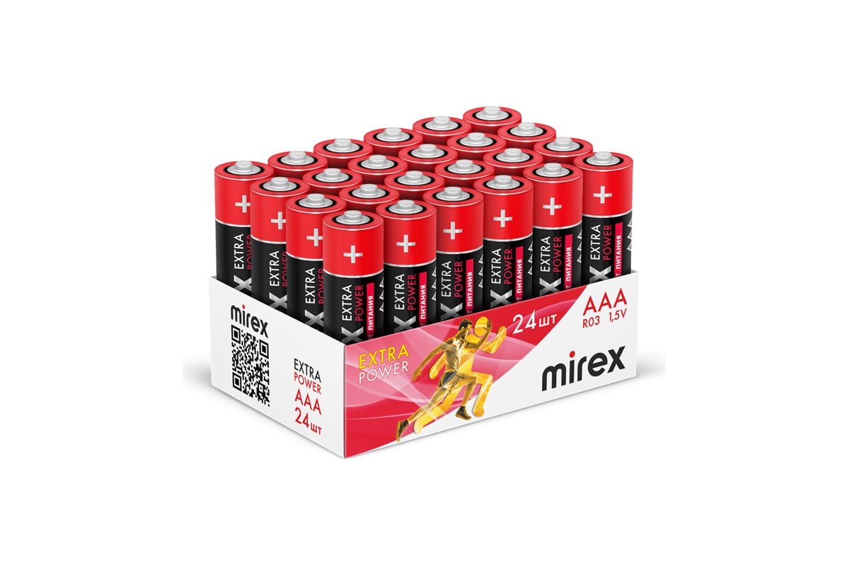 Элемент питания Mirex R03 (AAA) 1.5V солевая батарейка, 24 шт., showbox