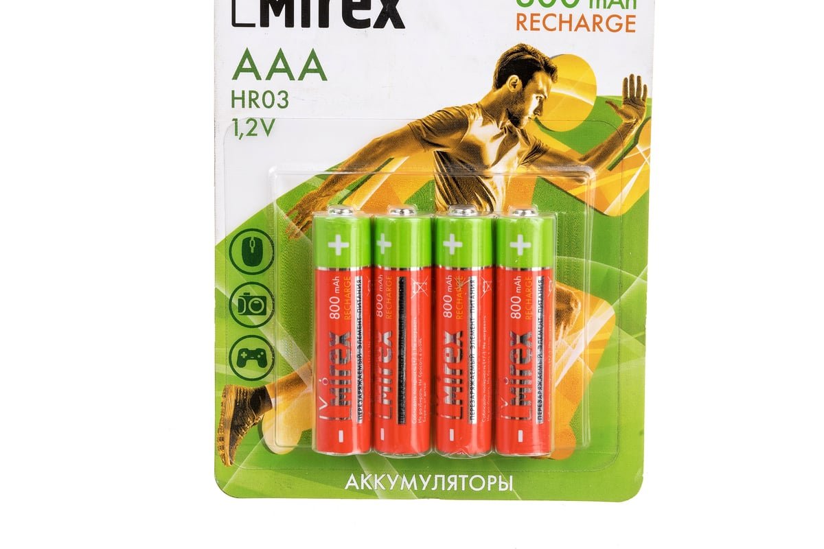Аккумулятор Ni-MH Mirex HR03 / AAA 800mAh 1,2V 4 шт (4/40/200), ecopack