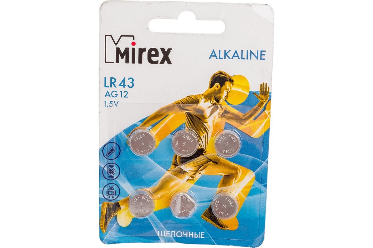 Батарейка Mirex AG12 (LR43, LR1142) Alkaline 1.5V, 6 шт., ecopack