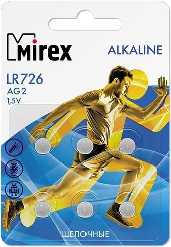 Батарейка Mirex AG2 (LR726, LR59) Alkaline 1.5V, 6 шт., ecopack