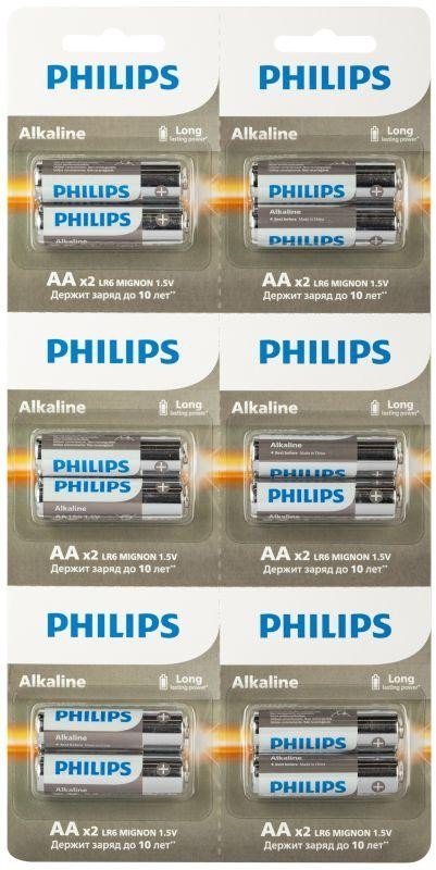 Элемент питания PHILIPS Power LR6 (AA) 1.5V алкалиновая батарейка, 12 шт. (отрывной блистер 2×6)