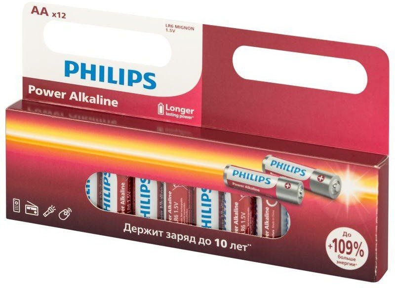 Элемент питания PHILIPS Power LR6 (AA) 1.5V алкалиновая батарейка, 12 шт. (BL12)