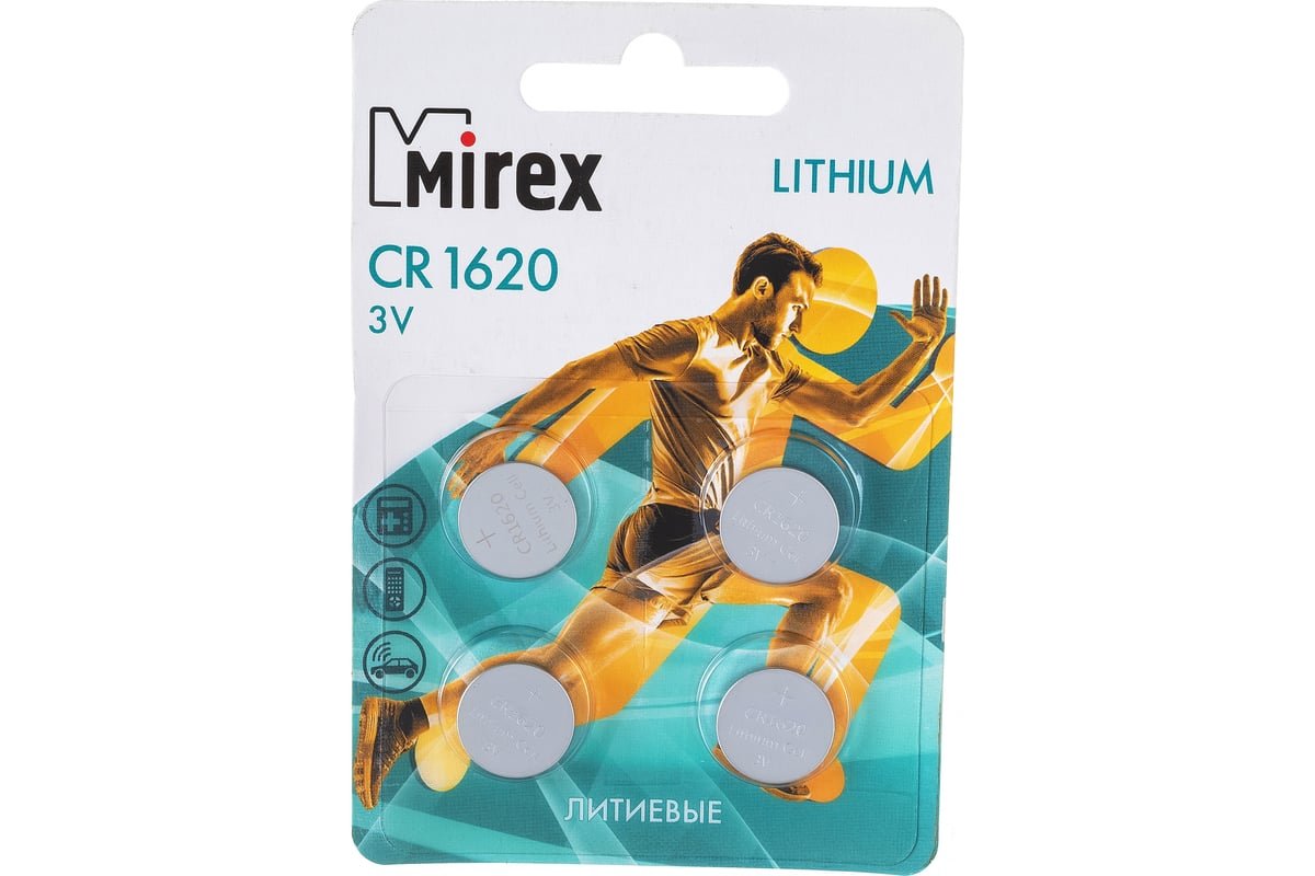 Элемент питания Mirex CR1620 3V литиевая батарейка, 4 шт., ecopack