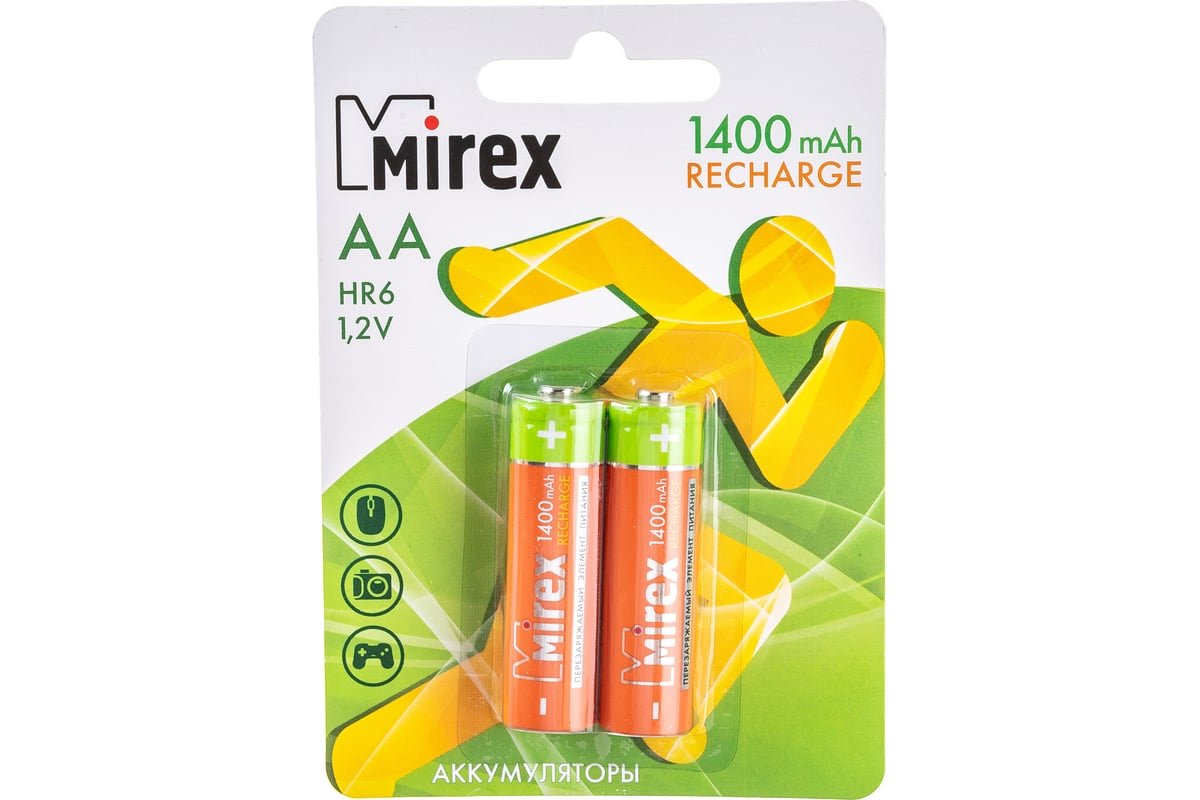 Аккумулятор Ni-MH Mirex HR6 / AA 1400mAh 1,2V 2 шт (2/20/100), ecopack