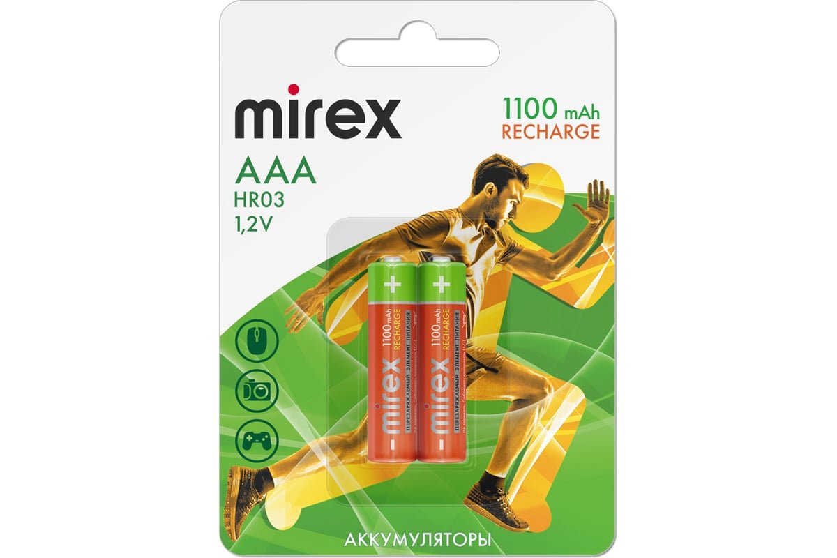 Аккумулятор Mirex HR03 (AAA) Ni-MH 1100mAh 1.2V, 2 шт., ecopack